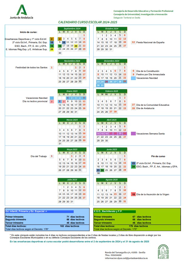 Calendario escolar de la provincia de Sevilla 2024-2025